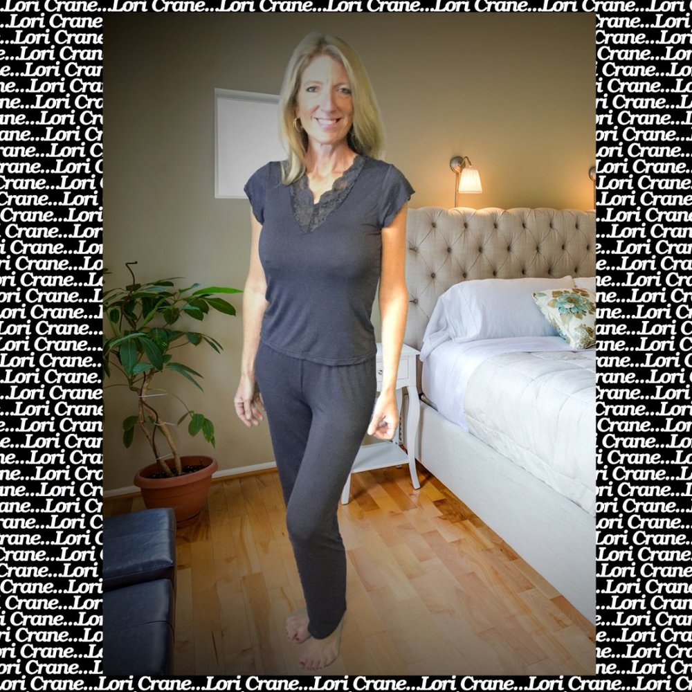 "Hanna" Super Soft Gray Pajama Set with lace trim - Picture 3 of 7